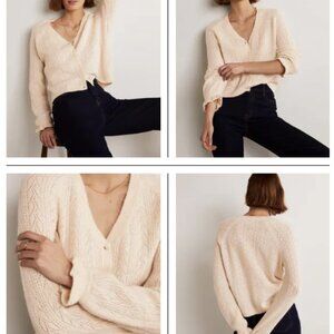 Boden Cream Pointelle Fluffy Cardigan Sweater